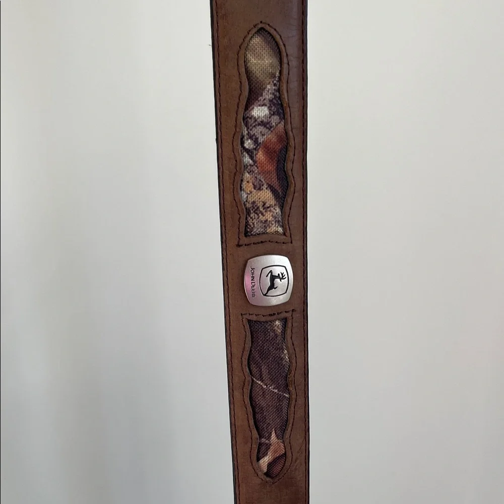 John Deere Brown Leather Belt Camo Inlay Embossed Panels | Size 34